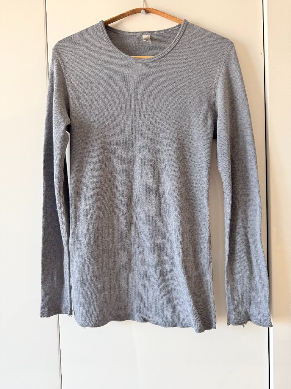 American Apparel Waffle Knit Thermal Long Sleeve Top Small Heather Grey Y2K